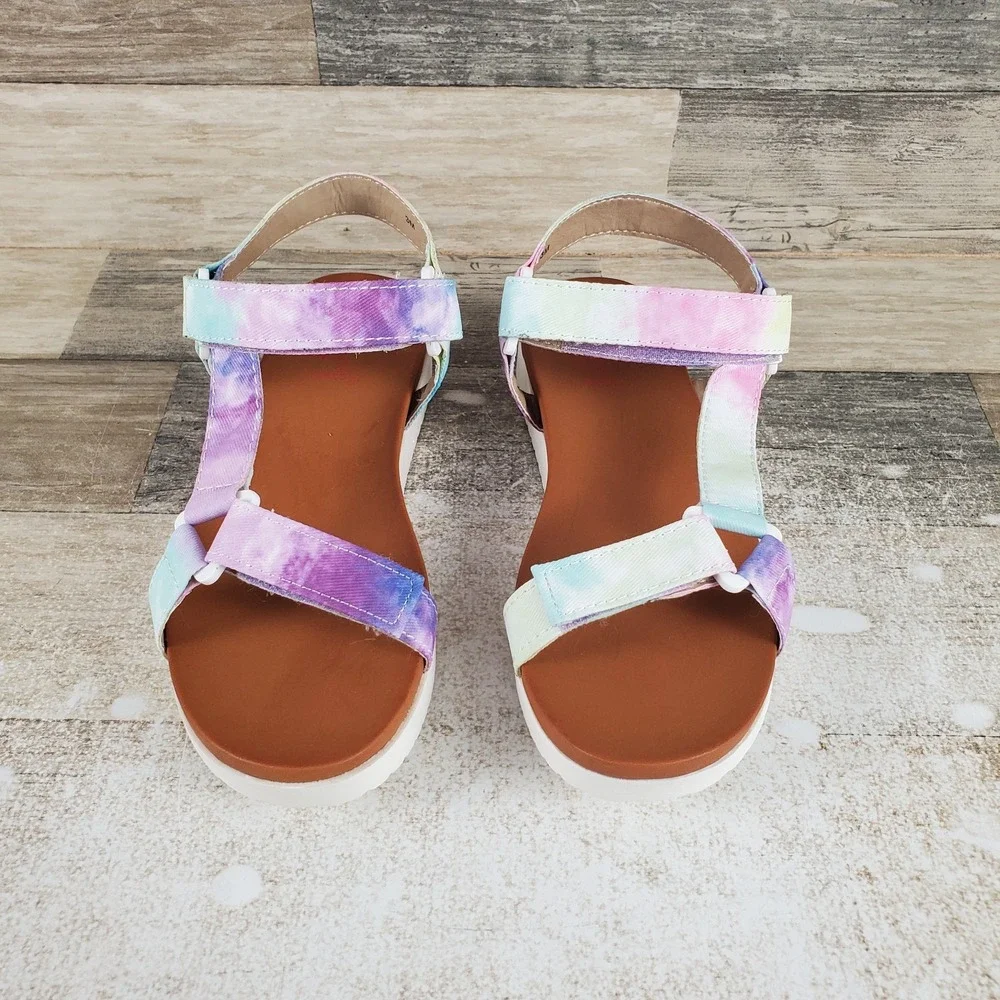Jellypop Quests Kids Sandals Sz 3 M Purple Multi Tie Dye Slingback Hook & Loop